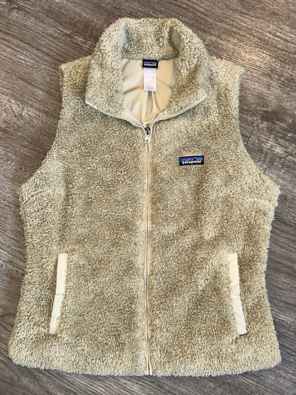 Patagonia Retro Pile Fleece Vest Womens L Beige Teddy Sherpa Full Zip